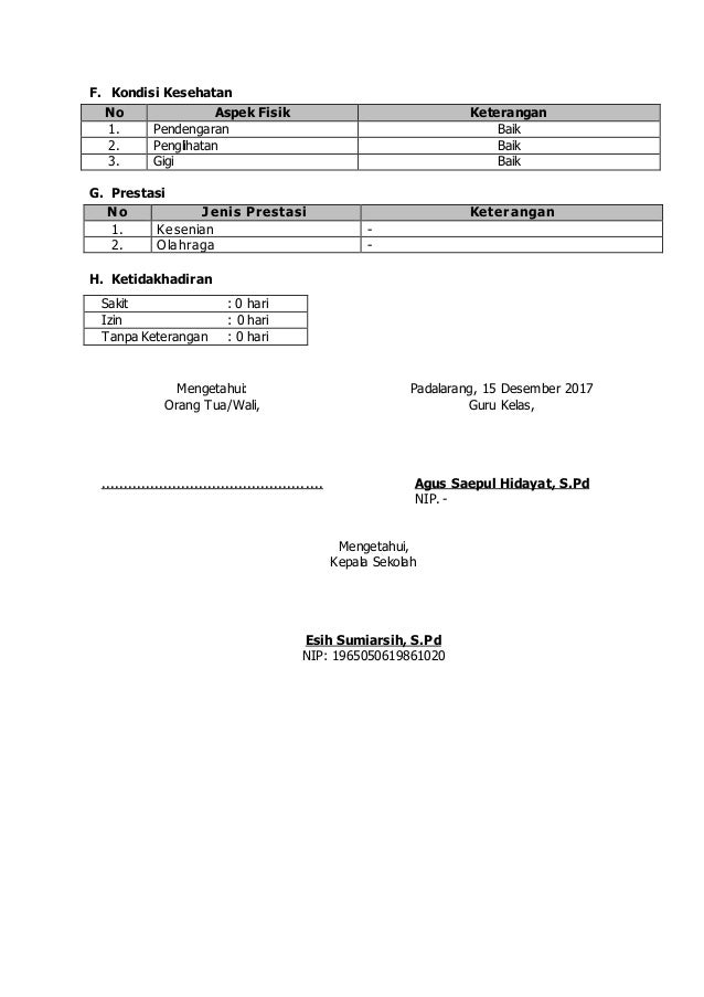 Contoh Format Rapot Kls 4 Semester 1 Kur13