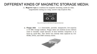 DIFFERENT KINDS OF MAGNETIC STORAGE MEDIA:
 