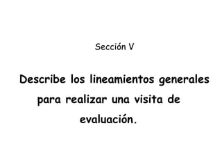 Describe los lineamientos generales para realizar una visita de evaluación. Sección V 