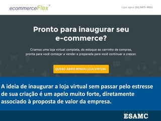 A ideia de inaugurar a loja virtual sem passar pelo estresse
de sua criação é um apelo muito forte, diretamente
associado à proposta de valor da empresa.
 
