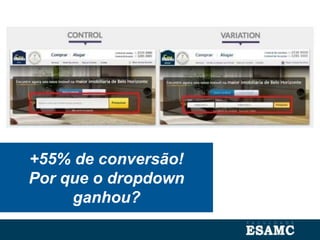 +55% de conversão!
Por que o dropdown
ganhou?
 