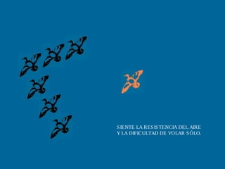 SIENTE LA RESISTENCIA DEL AIRE
Y LA DIFICULTAD DE VOLAR SÓLO.
 