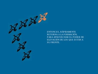 ENTONCES, RÁPIDAMENTE
RETORNA A LA FORMACIÓN,
PARA APROVECHAR EL PODER DE
ELEVACIÓN DE LOS QUE ESTÁN A
SU FRENTE.
 