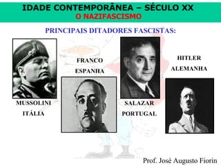 PRINCIPAIS DITADORES FASCISTAS: MUSSOLINI ITÁLIA FRANCO ESPANHA SALAZAR PORTUGAL HITLER ALEMANHA 