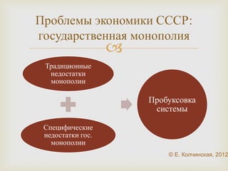 Тема 2.3. Суть советской 
экономической системы и ее 
слабые стороны. 
 
Нет, и не под чуждым небосводом, 
И не под защитой чуждых крыл,- 
Я была тогда с моим народом, 
Там, где мой народ, к несчастью, был. 
А.Ахматова, 1961 
Русское поле экспериментов 
Е.Летов 
 