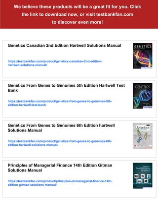 Genetics Canadian 2nd Edition Hartwell Test Bank | PDF