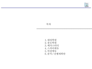 1. 대성학원 2. 종로학원 3. 메가스터디 4. 스카이에듀 5. 비상에듀 6. 분석 / 진행계획안 목차 