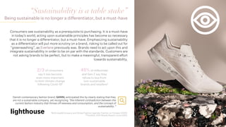 “Sustainability is a table stake”
Being sustainable is no longer a differentiator, but a must-have
Consumers see sustainab...