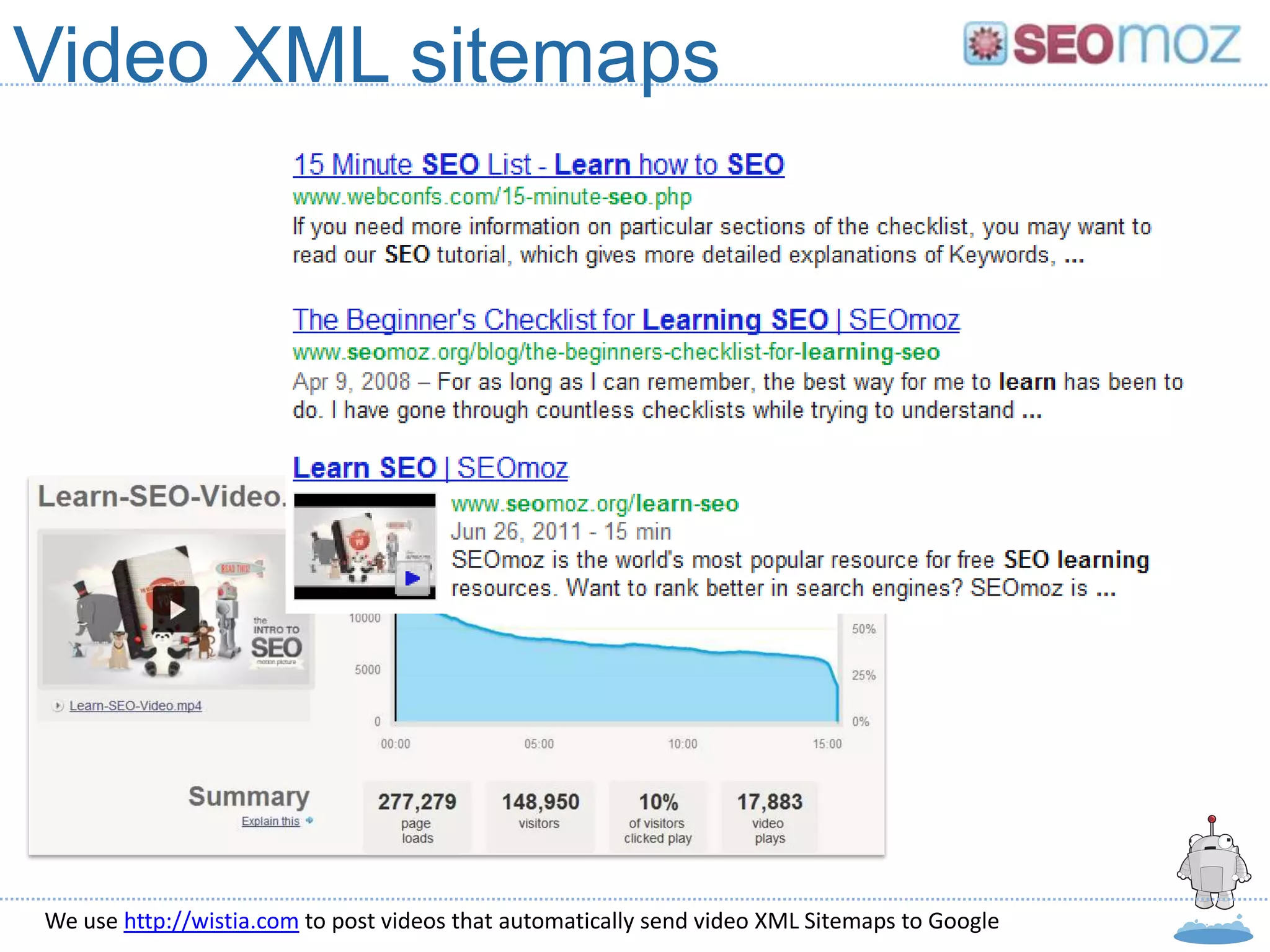 Video XML sitemaps




We use http://wistia.com to post videos that automatically send video XML Sitemaps to Google
 