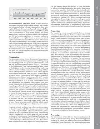 COTED’IVOIRE
131
Recommendations for Cote d’Ivoire: Increase efforts to
investigate and prosecute trafficking offenses, and convict
and punish trafficking offenders, particularly those who
exploit children in the commercial sex trade or in forced labor;
intensify efforts to identify, prosecute and punish forced child
labor offenses in cocoa plantations; develop and enact
legislation to criminalize all forms of adult trafficking and
use this and existing legislation to prosecute traffickers,
particularly those who exploit women in commercial sexual
exploitation and men in forced labor; train law enforcement
officials to follow established procedures to identify potential
trafficking victims and refer them to protective services; and
improve efforts to collect law enforcement data on trafficking
offenses, including cases involving the trafficking of adults
that are prosecuted under separate statutes in the penal code,
and make this data available to other government agencies
and the general public.
Prosecution
The Government of Cote d’Ivoire demonstrated some progress
in its law enforcement efforts against human trafficking during
the reporting period. In September 2010, before the civil
war, the government passed Law No. 2010-272 Pertaining
to the Prohibition of Child Trafficking and the Worst Forms
of Child Labor, its first specific law punishing trafficking
offenses. The law establishes penalties for compelling children
into or offering them for prostitution from five to 20 years’
imprisonment and a fine; these penalties are sufficiently
stringent, but not commensurate with penalties prescribed
for other serious offenses, such as rape. The law’s penalty
for submitting a child to forced labor or situations akin to
bondage or slavery is 10 to 20 years’ imprisonment and a
fine, punishments which are sufficiently stringent. Penal code
Article 378 prohibits the forced labor of adults and children,
prescribing a sufficiently stringent penalty of one to five years’
imprisonment and a fine of the equivalent of approximately
$800 to $2,200. Article 376 criminalizes entering into contracts
that deny freedom to a third person, prescribing a punishment
of five to 10 years’ imprisonment and a fine. Pimping and
exploitation of adults and children in prostitution by means
of force, violence, or abuse is outlawed by Articles 335-336.
In December 2011, the Labor Advisory Board received a draft
decree on involuntary domestic servitude, which it has yet
to issue. The decree would punish trafficking offenders and
those involved in the illegal use of child domestic workers.
Despite a seriously weakened law enforcement system due
to the civil war, in early 2012 the government convicted
one trafficking offender for subjecting a Burkinabe girl to
commercial sexual exploitation in Cote d’Ivoire. The trafficking
offender was tried under the Ivorian penal code and sentenced
to three years’ imprisonment. The trafficking offender was not
tried under Law No. 2010-272 Pertaining to the Prohibition of
Child Trafficking and the Worst Forms of Child Labor because
it has not yet been sufficiently popularized among magistrates.
The new national action plan released in early 2012 seeks
to redress this lack of awareness. The police department
continued to search for the traffickers of two other female
victims, a Beninese girl of 12 years and an Ivoirian girl of 13
years. Both victims provided information on their traffickers
relating to the investigation. The seven-person Anti-Trafficking
Unit within the National Police did not receive anti-trafficking
training during the reporting period; however, the government
did provide it with new offices and the equivalent of $1,356
towards investigations. The government did not report any
investigations, prosecutions, or punishment of government
employees for their complicity in trafficking-related activities.
Protection
The Ivoirian government made limited efforts to protect
victims of trafficking during the last year. Law enforcement
authorities remained inadequately staffed and trained and
did not employ systematic procedures to proactively identify
trafficking victims among vulnerable groups, though three
victims were identified in 2011. One victim was identified by
the Directorate of Child Protection of the Ministry of Family,
Women and Children after she had reached out to neighbors for
help. The neighbors contacted the local police, who removed
the child into a foster family, after which the Directorate of
Child Protection brought her to a reception and rescue center
in Abidjan. She has since been repatriated to Burkina Faso. The
other two trafficking victims were identified and rescued by
the Directorate of the Fight against Trafficking and Juvenile
Delinquency of the Ministry of Interior. The government
did not offer any specialized training to law enforcement
and immigration personnel on identifying and interviewing
victims of trafficking. In 2011, the president established
the National Monitoring Committee to Fight Trafficking,
Exploitation and Child Labor, which began drafting a national
action plan on child labor and trafficking. Local NGOs ran
two multi-purpose shelters that cared for an unknown number
of foreign and Ivorian child trafficking victims. Both received
referrals of victims from law enforcement. The government
operated no care facilities for foreign or domestic trafficking
victims; however, it resurrected efforts begun under the
previous administration to build two shelters for child
victims – including trafficking victims – by allocating the
equivalent of $206,000 for construction of the shelters. The
Minister of Family, Women, and Children established a pilot
project inside her ministry dedicated to caring for victims
of gender-based violence. During the reporting period, this
project cared for 250 women, some of whom may have been
trafficking victims, although the ministry did not screen the
program’s beneficiaries to identify trafficking victims. The
government neither encouraged nor discouraged victims in
participating in investigations or prosecutions of trafficking
offenders, although all three trafficking victims rescued this
year provided information against their traffickers. There
were no reports that victims were detained, fined, or jailed for
unlawful acts committed as a direct result of being trafficked;
however, the government did not make adequate efforts to
identify adult trafficking victims, which may have left some
victims unidentified in the law enforcement system.
Prevention
The Government of Cote d’Ivoire demonstrated sustained
efforts to prevent trafficking during the reporting period,
primarily by conducting public sensitization programs in
eight villages across the country. The sensitization programs
 
