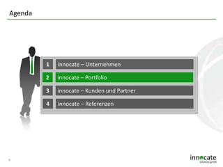 Agenda

1
2

innocate – Portfolio

3

innocate – Kunden und Partner

4

4

innocate – Unternehmen

innocate – Referenzen

 