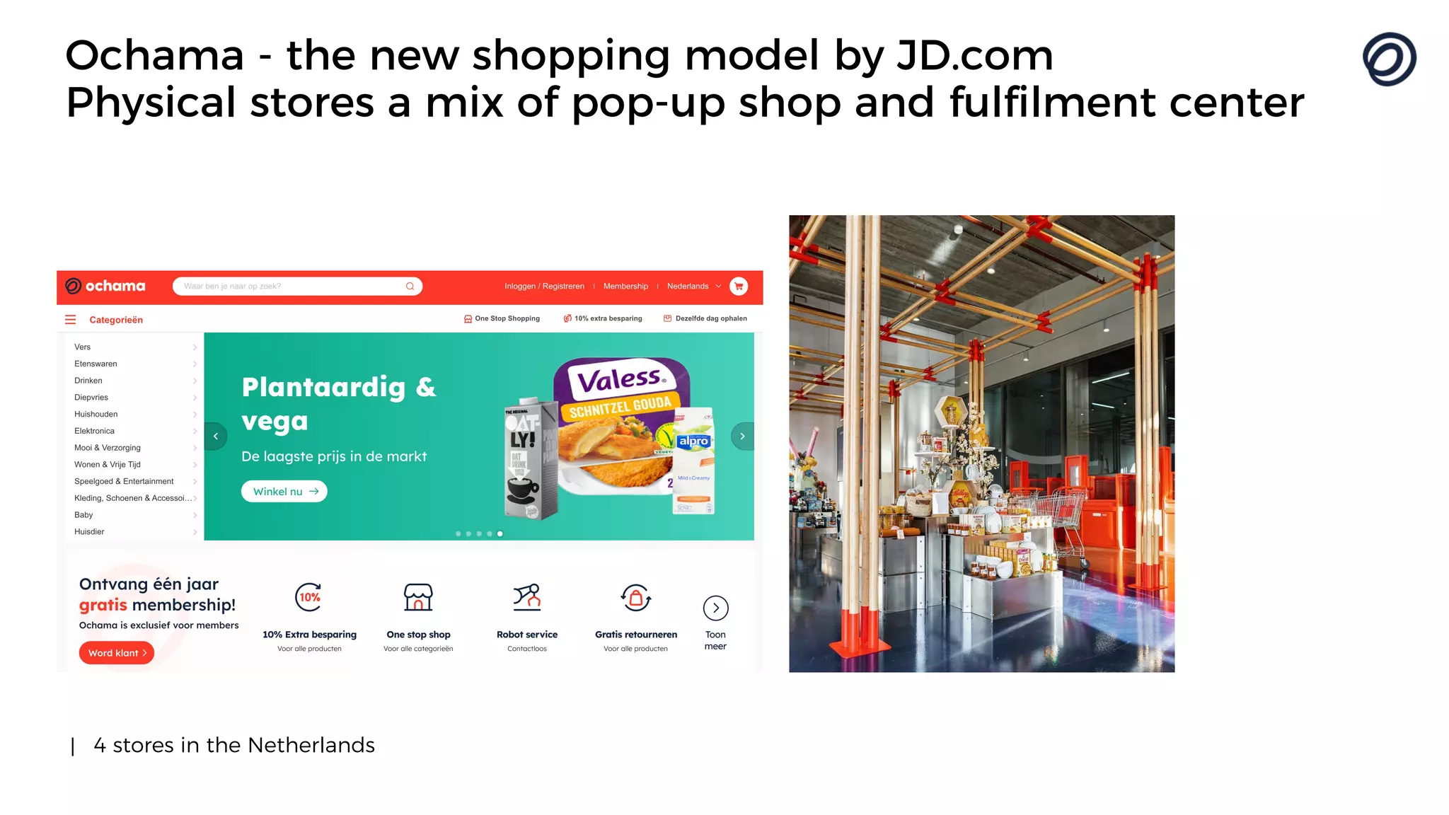 | 4 stores in the Netherlands
Ochama - the new shopping model by JD.com
Physical stores a mix of pop-up shop and fulfilment center
 