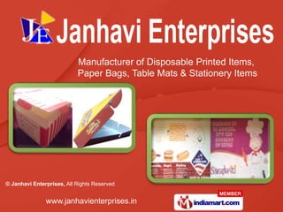 Manufacturer of Disposable Printed Items, Paper Bags, Table Mats & Stationery Items 