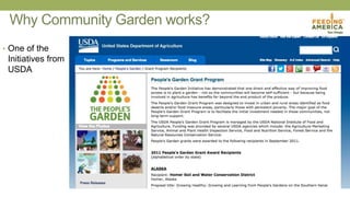 Why Community Garden works?
• One of the
Initiatives from
USDA
 