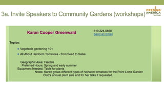 3a. Invite Speakers to Community Gardens (workshops)
 