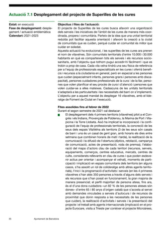 Ajuntament de Barcelona
35
Actuació 7.1 Desplegament del projecte de Superilles de les cures	
Objectius i fites de l’actua...
