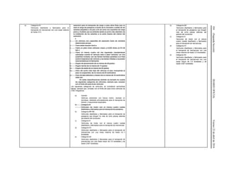 104(SegundaSección)DIARIOOFICIALViernes22deabrilde2016
e) Categoría N1
Vehículos diseñados y fabricados para el
transporte de mercancías con una masa máxima
de hasta 3.5 t.
automóvil para el transporte de carga o para otros fines que no
sean la carga de pasajeros a través de la remoción o estiba de los
asientos plegables o de giro a fin de crear una superficie de carga
plana y nivelada que se extiende desde el punto más delantero de
la instalación de los asientos a la parte trasera del interior del
automóvil,
o
b) Un vehículo con capacidad de operación fuera de carretera
determinado porque:
) Tiene doble tracción (4x4) o
2) Tiene un peso bruto vehicular mayor a 6,000 libras (2,721.55
kg), y
3) Tiene al menos cuatro de las siguientes características
calculadas cuando el vehículo está a peso vehicular, en una
superficie nivelada, con las llantas frontales paralelas a la línea
central longitudinal del vehículo y las llantas infladas a la presión
recomendada por el fabricante:
i) Ángulo de aproximación de no menos de 28 grados
ii) Ángulo ventral de no menos de 14 grados
iii) Ángulo de salida de no menos de 20 grados
iv) Claro del punto más bajo del vehículo al piso, excluyendo el
peso no suspendido, de no menos de 20 centímetros
v) Claro de ejes delantero y trasero de no menos de 18 centímetros
cada uno.
En estas especificaciones también se tomarán en cuenta
las siguientes categorías de vehículos, siempre que, cumplan
con el límite del peso bruto vehicular:
Las siguientes categorías de vehículos, se consideran camionetas
ligeras, siempre que, cumplan con el límite del peso bruto vehicular de
3 857 kilogramos:
a) Camión
Vehículo automotor con fuerza motriz, excepto un
remolque, diseñado principalmente para el transporte de
bienes o maquinarias especiales.
b) Categoría M
Vehículos de motor con al menos cuatro ruedas
diseñados y fabricados para el transporte de pasajeros.
b) Categoría M1 M2
Vehículos diseñados y fabricados para el transporte de
pasajeros que tengan no más de ocho plazas además
del asiento del conductor.
c) Categoría N
Vehículos de motor con al menos cuatro ruedas
diseñados y fabricados para el transporte de mercancías.
d) Categoría N1
Vehículos diseñados y fabricados para el transporte de
mercancías con una masa máxima de hasta 3.5 t
toneladas.
e) Categoría N2
Vehículos diseñados y fabricados para el transporte de
mercancías con una masa mayor de 3.5 toneladas y de
hasta 3.857 toneladas.
b) Categoría M2
Vehículos diseñados y fabricados para
el transporte de pasajeros que tengan
más de ocho plazas además del
asiento del conductor.
c) Categoría N
Vehículos de motor con al menos
cuatro ruedas diseñados y fabricados
para el transporte de mercancías.
d) Categoría N1
Vehículos diseñados y fabricados para
el transporte de mercancías con una
masa máxima de hasta 3.5 t toneladas.
e) Categoría N2
Vehículos diseñados y fabricados para
el transporte de mercancías con una
masa mayor de 3.5 toneladas y de
hasta 3.857 toneladas.
 