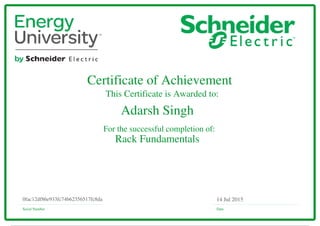 Certificate of Achievement
This Certificate is Awarded to:
For the successful completion of:
Serial Number Date
14 Jul 20150fac12df86e933fc74b62356517fc8da
Adarsh Singh
Rack Fundamentals
Powered by TCPDF (www.tcpdf.org)
 
