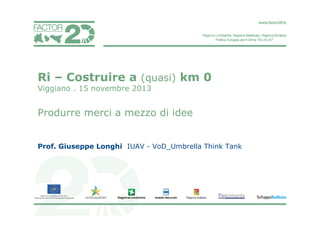 Ri – Costruire a (quasi) km 0
Viggiano . 15 novembre 2013

Produrre merci a mezzo di idee
Prof. Giuseppe Longhi IUAV - VoD_Umbrella Think Tank

 
