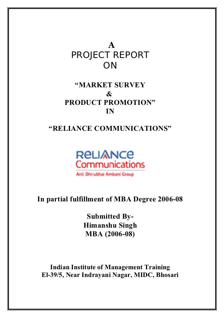 22061600 reliance marketing project marketing project