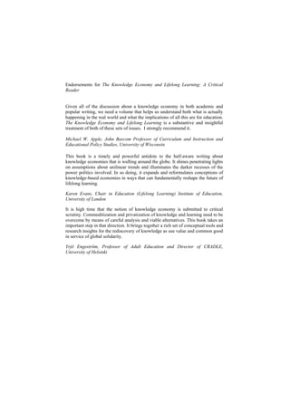 The Knowledge Economy And Lifelong Learning A Critical Reader D W ...