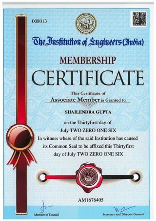 Associate Member Certificate IEI India