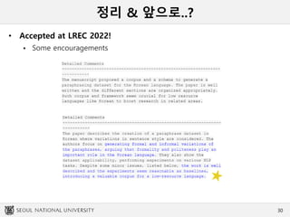 정리 & 앞으로..?
• Accepted at LREC 2022!
 Some encouragements
30
 