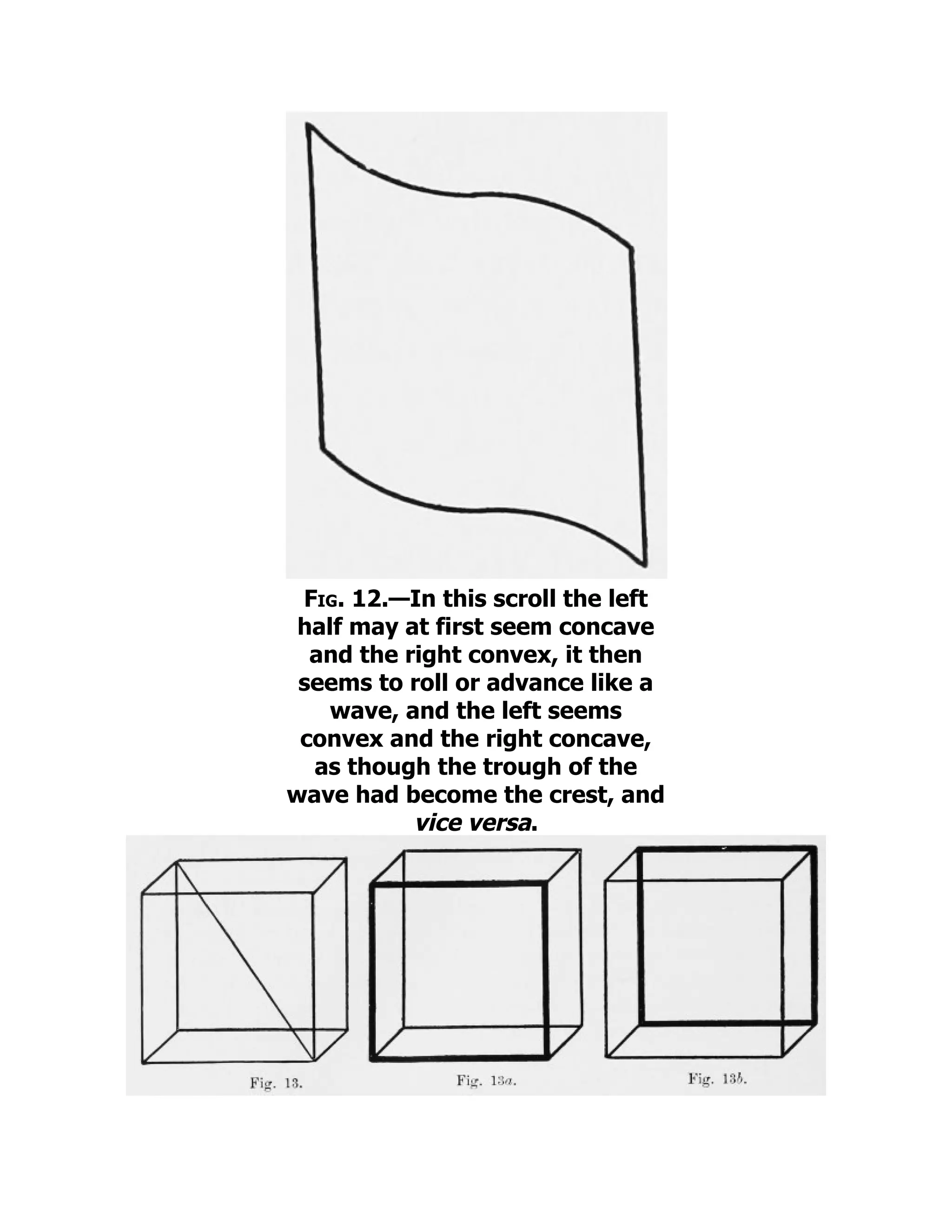 Fig. 12.—In this scroll the left
half may at first seem concave
and the right convex, it then
seems to roll or advance like a
wave, and the left seems
convex and the right concave,
as though the trough of the
wave had become the crest, and
vice versa.
 