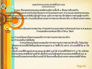 Free Powerpoint Templates
Page 45
เขตปกครองคณะสงฆ์ชั้นอำาเภอเขตปกครองคณะสงฆ์ชั้นอำาเภอ
******************************
อำาเภอ เป็นเขตปกครองคณะสงฆ์ส่วนภูมิภาคชั้นที่ ๓ ซึ่งหมายถึงเขตในอำาเภอ เป็นเขตปกครองคณะสงฆ์ส่วนภูมิภาคชั้นที่ ๓ ซึ่งหมายถึงเขตใน
กรุงเทพมหานครและอำาเภอในจังหวัดนอกจากกรุงเทพมหานคร จำานวนและเขตปกครองคณะกรุงเทพมหานครและอำาเภอในจังหวัดนอกจากกรุงเทพมหานคร จำานวนและเขตปกครองคณะ
สงฆ์ชั้นอำาเภอนั้น คณะสงฆ์ต้องเป็นผู้กำาหนด แม้ทางราชอาณาจักรมีพระราชกฤษฎีกายกกิ่งสงฆ์ชั้นอำาเภอนั้น คณะสงฆ์ต้องเป็นผู้กำาหนด แม้ทางราชอาณาจักรมีพระราชกฤษฎีกายกกิ่ง
อำาเภอขึ้นเป็นอำาเภอแล้ว อำาเภอนั้นเป็นอำาเภอทางราชอาณาจักรเท่านั้น หาเป็นอำาเภอทางคณะอำาเภอขึ้นเป็นอำาเภอแล้ว อำาเภอนั้นเป็นอำาเภอทางราชอาณาจักรเท่านั้น หาเป็นอำาเภอทางคณะ
สงฆ์ไม่สงฆ์ไม่
ในระเบียบมหาเถรสมาคม กำาหนดจำานวนและเขตการปกครองอำาเภอ พในระเบียบมหาเถรสมาคม กำาหนดจำานวนและเขตการปกครองอำาเภอ พ..ศศ..๒๕๓๗๒๕๓๗
กำาหนดหลักเกณฑ์และวิธีการได้ ๒ ได้แก่กำาหนดหลักเกณฑ์และวิธีการได้ ๒ ได้แก่
๑๑)) กำาหนดโดยอนุโลมตามเขตบริหารราชการแห่งราชอาณาจักรกำาหนดโดยอนุโลมตามเขตบริหารราชการแห่งราชอาณาจักร
๒๒)) กำาหนดเป็นกรณีพิเศษกำาหนดเป็นกรณีพิเศษ
กำาหนดโดยอนุโลมตามเขตบริหารราชการแห่งราชอาณาจักรนั้น ให้อนุโลมกำาหนดโดยอนุโลมตามเขตบริหารราชการแห่งราชอาณาจักรนั้น ให้อนุโลม
ได้เฉพาะอำาเภอที่มีวัดซึ่งถูกต้องตามกฎหมาย ๕ วัดขึ้นไป เพราะได้เฉพาะอำาเภอที่มีวัดซึ่งถูกต้องตามกฎหมาย ๕ วัดขึ้นไป เพราะ อำาเภอที่มีวัด ๕ วัดอำาเภอที่มีวัด ๕ วัด
ขึ้นไปขึ้นไป
เป็นอำาเภอที่มีเขตปกครองคณะสงฆ์ตำาบลได้เป็นอำาเภอที่มีเขตปกครองคณะสงฆ์ตำาบลได้ อำาเภอที่มีวัดตำ่ากว่า ๕ วัด จะมีเขตอำาเภอที่มีวัดตำ่ากว่า ๕ วัด จะมีเขต
ปกครองคณะสงฆ์ชั้นตำาบลมิได้ เมื่อทั้งอำาเภอไม่มีเขตปกครองคณะสงฆ์ชั้นตำาบล จะปกครองคณะสงฆ์ชั้นตำาบลมิได้ เมื่อทั้งอำาเภอไม่มีเขตปกครองคณะสงฆ์ชั้นตำาบล จะ
กำาหนดเป็นเขตปกครองชั้นอำาเภอมิได้ คือจะยกขึ้นเป็นอำาเภอทางคณะสงฆ์มิได้เลยกำาหนดเป็นเขตปกครองชั้นอำาเภอมิได้ คือจะยกขึ้นเป็นอำาเภอทางคณะสงฆ์มิได้เลย
 