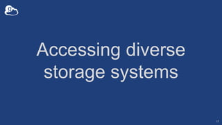 Accessing diverse
storage systems
17
 