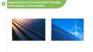 Augmentation de la production d’énergie
renouvelable et décentralisé
 