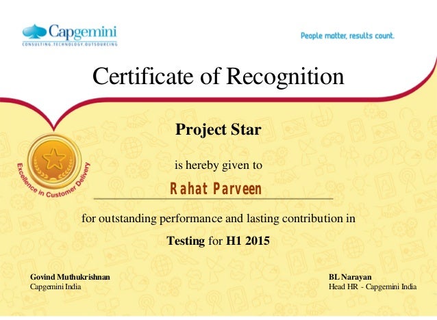 project star certificate certificate of outstanding performance
