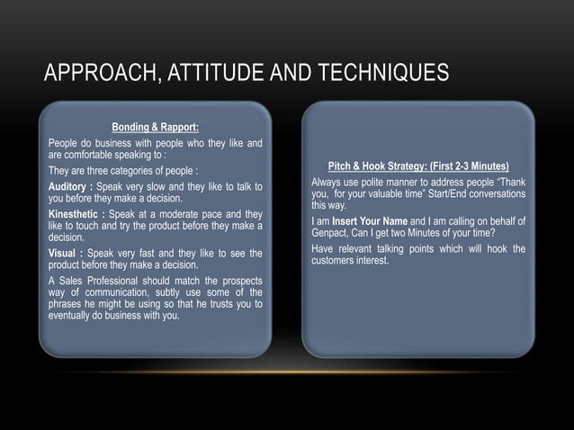 Inside Sales - Approach, Attitude, Techniques | PPTX | Sales | Business