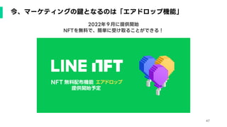 今、マーケティングの鍵となるのは「エアドロップ機能」
47
2022年９月に提供開始
NFTを無料で、簡単に受け取ることができる！
 