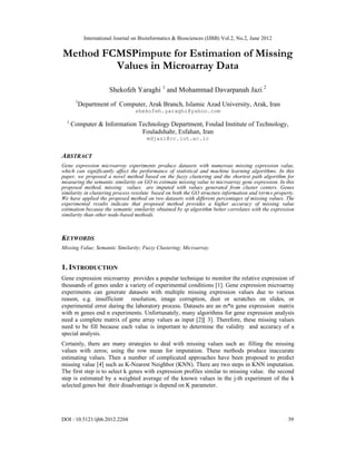 Method FCMSPimpute for Estimation of Missing Values in Microarray Data ...