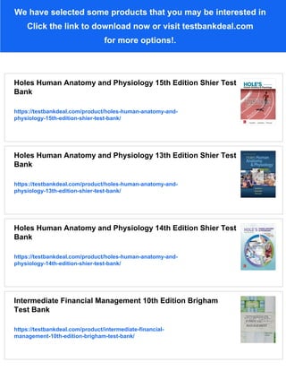 Holes Human Anatomy and Physiology 12th Edition Shier Test Bank | PDF