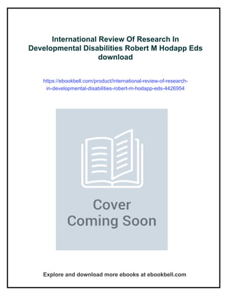 Hodapp Pdf International Review Of Research In Developmental Disabilities Robert M ...