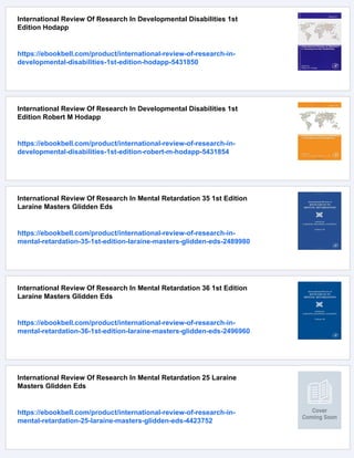 Hodapp Pdf International Review Of Research In Developmental Disabilities Robert M ...