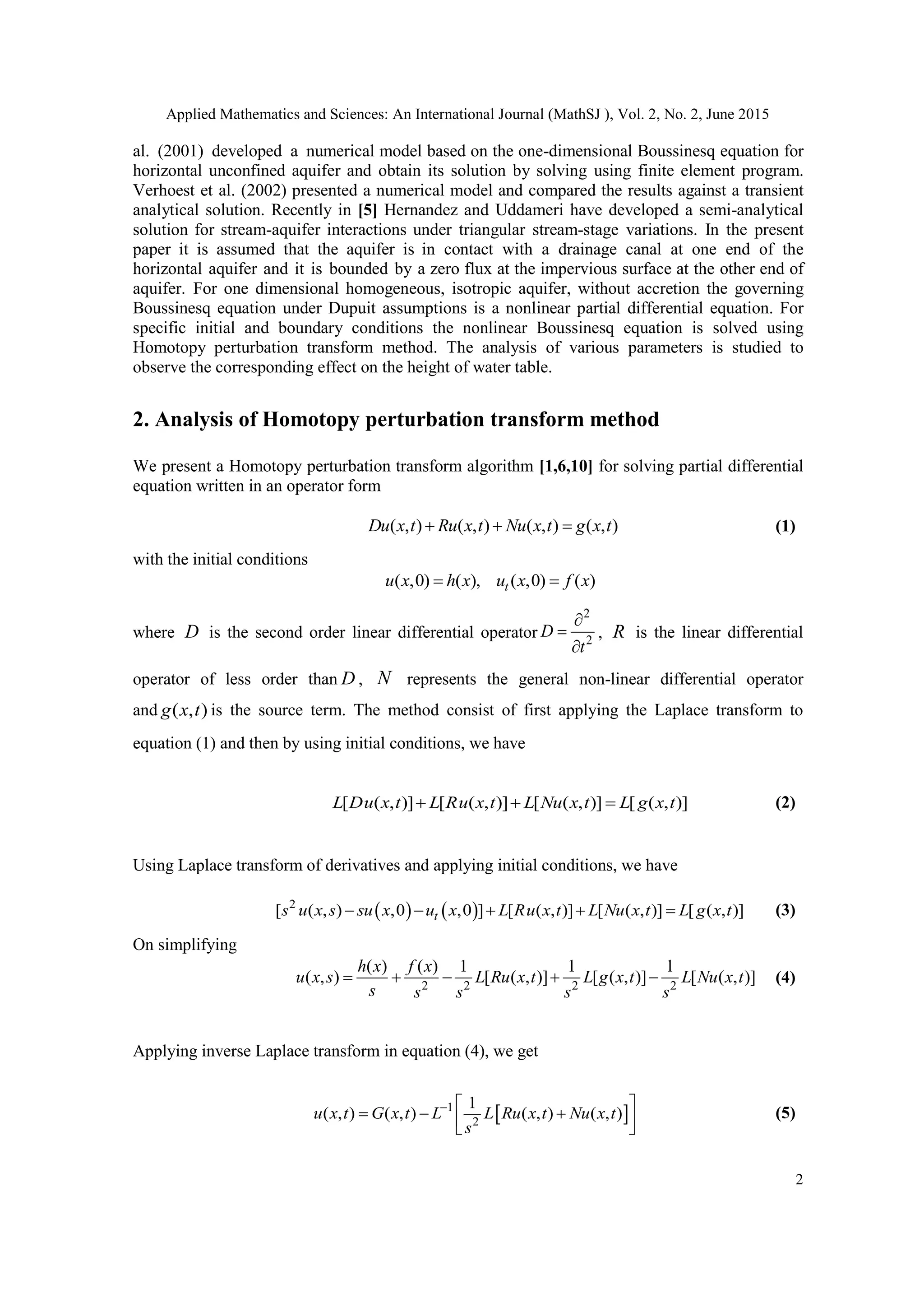 APPROXIMATE ANALYTICAL SOLUTION OF NON-LINEAR BOUSSINESQ EQUATION FOR ...