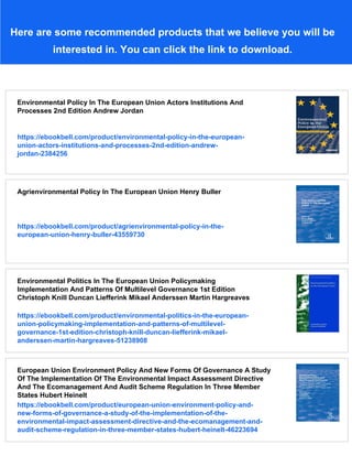 Environmental Policy In The European Union John Mccormick | PDF