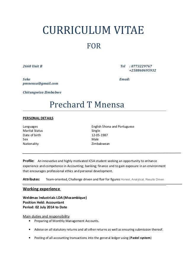 Curriculum vitae format in word picture