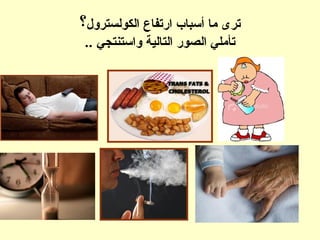 ‫الكولسترول‬ ‫ارتفاع‬ ‫أسباب‬ ‫ما‬ ‫ترى‬‫؟‬
.. ‫واستنتجي‬ ‫التالية‬ ‫الصور‬ ‫تأملي‬
 