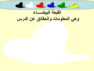 ‫البيضــــاء‬ ‫القبعة‬
‫الدرس‬ ‫عن‬ ‫والحقائق‬ ‫المعلومات‬ ‫وهي‬
 