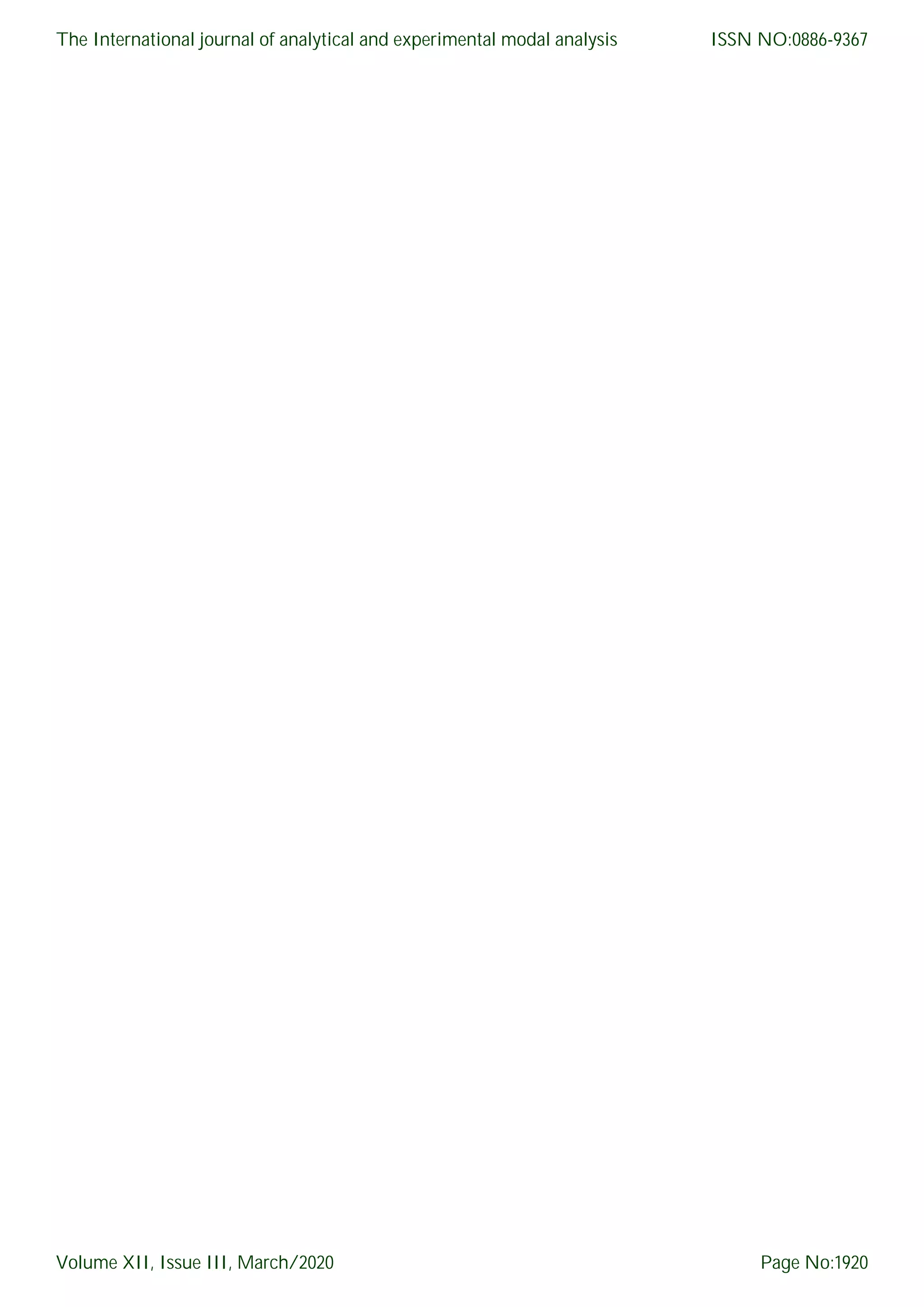 The International journal of analytical and experimental modal analysis Volume XII, Issue III, March/2020 ISSN NO:0886-9367 Page No:1920 