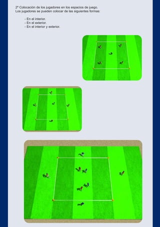 2º Colocación de los jugadores en los espacios de juego.
Los jugadores se pueden colocar de las siguientes formas:
- En el interior.
- En el exterior.
- En el interior y exterior.
 