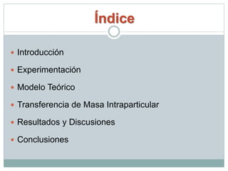 Índice
 Introducción
 Experimentación
 Modelo Teórico
 Transferencia de Masa Intraparticular
 Resultados y Discusiones
 Conclusiones
 