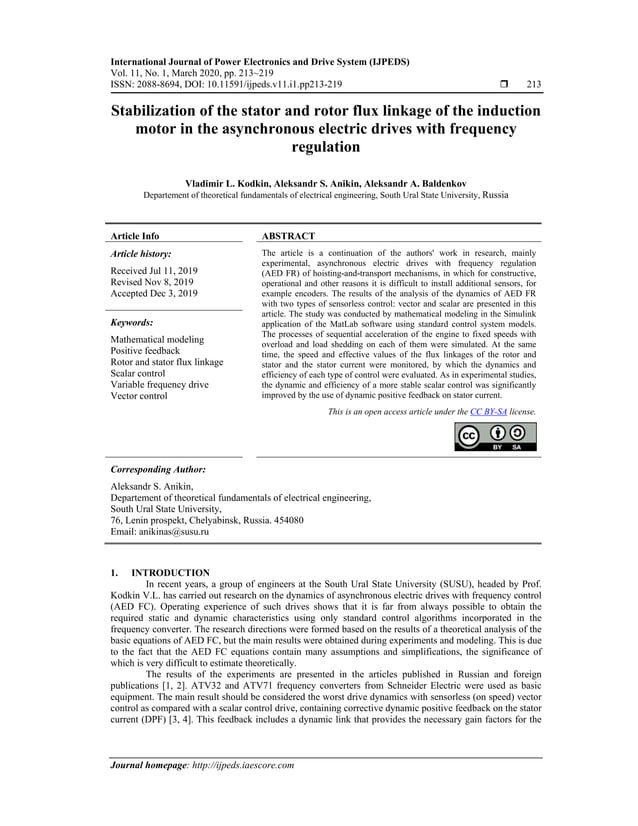 Stabilization of the stator and rotor flux linkage of the induction