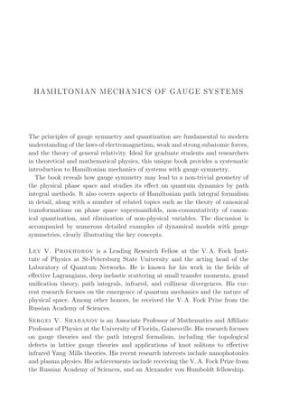Hamiltonian Mechanics Of Gauge Systems Lv Prokhorov Sv Shabanov | PDF