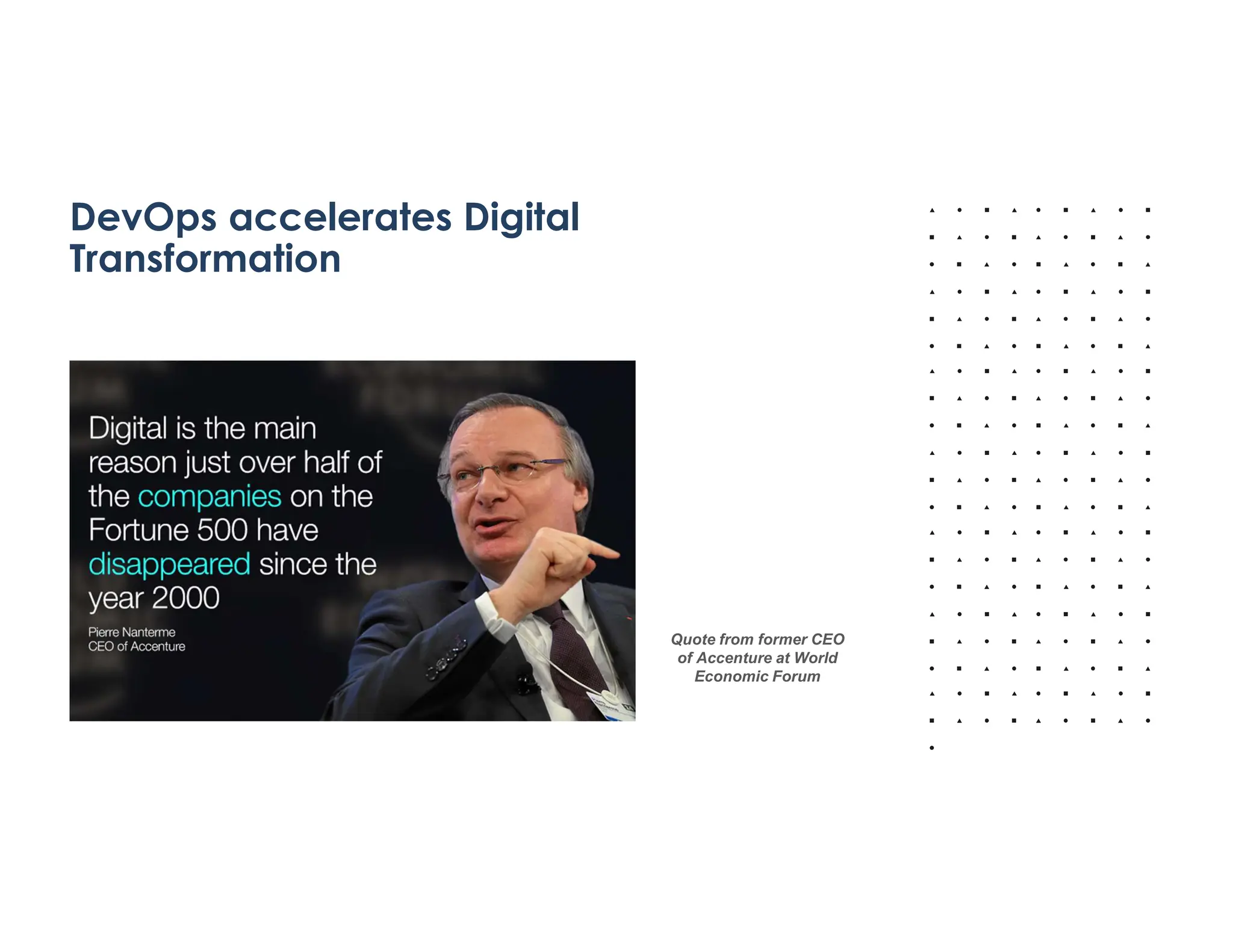 DevOps accelerates Digital
Transformation
Quote from former CEO
of Accenture at World
Economic Forum
 