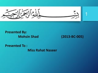 S 1
Presented By:
Mohsin Shad (2013-BC-005)
Presented To :
Miss Rahat Naseer
 